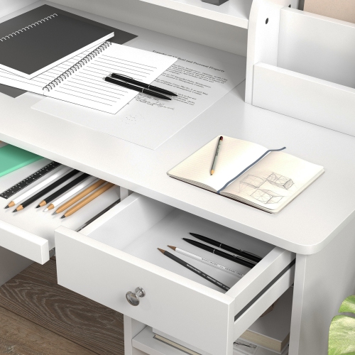 Qaba Kids Desk and Chair Set for 5-8 Year Old with Storage, Study Table and Chair for Children, White