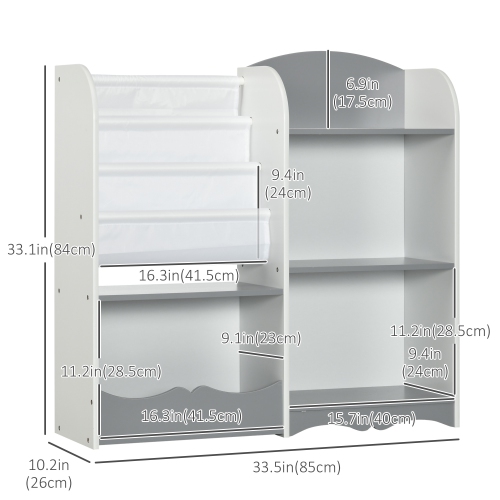 Qaba Kids Toy Storage Organizer Shelf, Children Bookshelf for Bedroom, Playroom, Nursery, Grey