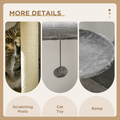 PawHut – Arbre pour chats adultes de grande taille, arbre pour chats de 58 po avec poteaux à gratter, grande tour pour chats d’intérieur avec lit,