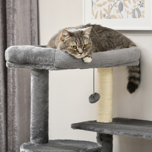 PawHut – Arbre pour chats adultes de grande taille, arbre pour chats de 58 po avec poteaux à gratter, grande tour pour chats d’intérieur avec lit,