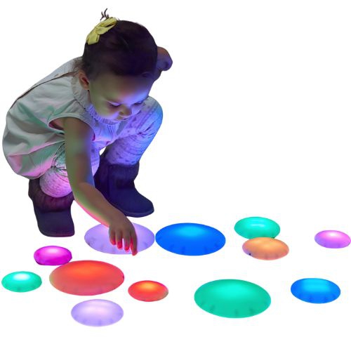 TTS Illuminated Glowing Pebbles V2 Sensory Set Toy for Kids - 12-Piece, Rechargeable Glowing Educational Toys, Teaching Learning Classroom Materials