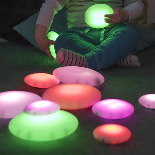 TTS Illuminated Glowing Pebbles V2 Sensory Set Toy for Kids - 12-Piece, Rechargeable Glowing Educational Toys, Teaching Learning Classroom Materials