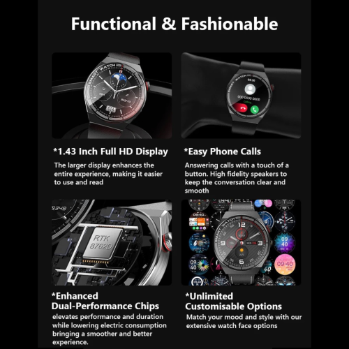 TUTT Classic Smartwatch For Men | Titanium Alloy | NFC Function Health & Fitness Tracker IP68 Waterproof Rubber & Leather Straps