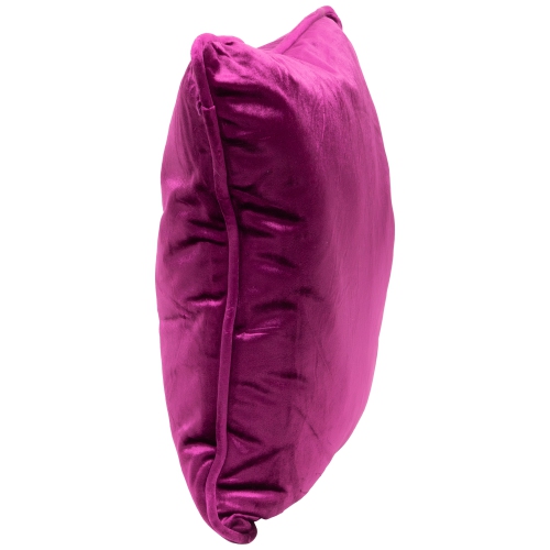 Coussin décoratif carré en velours pelucheux de 16 po avec bordure passepoilée, violet baie