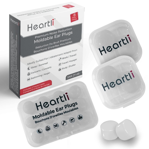 Heartli Premium Moldable Ultra Soft Silicon Ear Plugs Maximum Comfort Reusable - Sleeping, Snoring, Working, Swimming, Travel, Etc. - 16 Count Includ