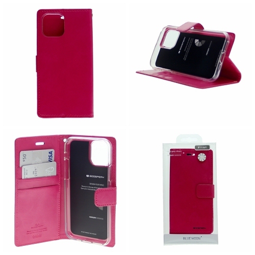 TopSave Goospery Bluemoon Card Slot w/Magnetic Clip Leather Folio Wallet Flip For iPhone 15 Plus, Hot Pink