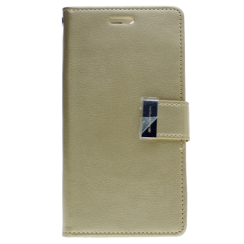 GOOSPERY  Topsave Rich Max(5) Card Slot Leather Folio Wallet Flip Case for Iphone 15 (6.1) In Gold