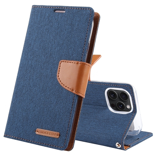 Image 1 de 3.. TopSave – Étui portefeuille folio en tissu avec porte-cartes CANVAS de Goospery pour iPhone 15 Pro Max, bleu marine