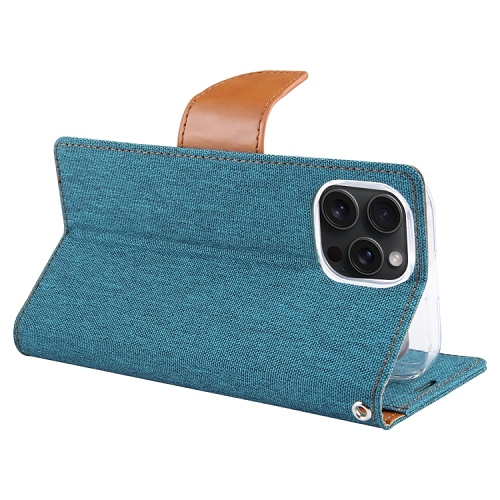 TopSave – Étui portefeuille folio en tissu avec porte-cartes CANVAS de Goospery pour iPhone 15 Pro, vert