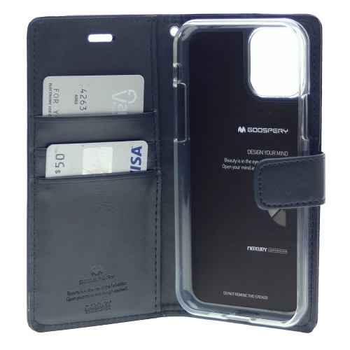 TopSave – Portefeuille folio en cuir avec pince magnétique et fente pour carte Bluemoon pour iPhone 15 Pro Max, bleu marine