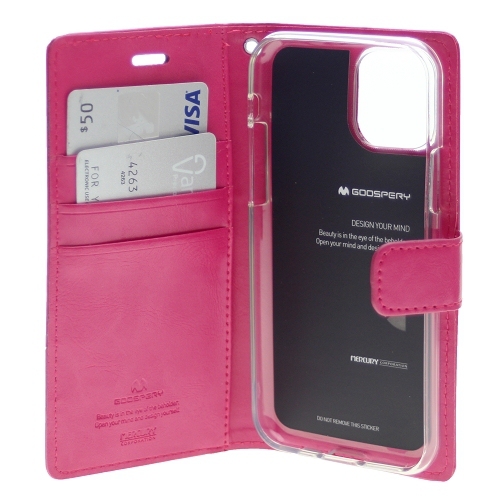 TopSave Goospery Bluemoon Card Slot w/Magnetic Clip Leather Folio Wallet Flip For iPhone 15 Pro Max, Hot Pink