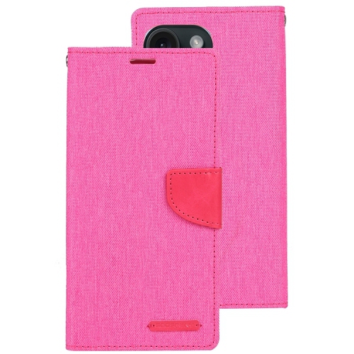 TopSave Goospery CANVAS Card Holder Fabric Folio Wallet Flip Case For iPhone 15 Pro, Pink