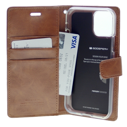 TopSave Goospery Bluemoon Card Slot w/Magnetic Clip Leather Folio Wallet Flip For iPhone 15 Plus, Brown