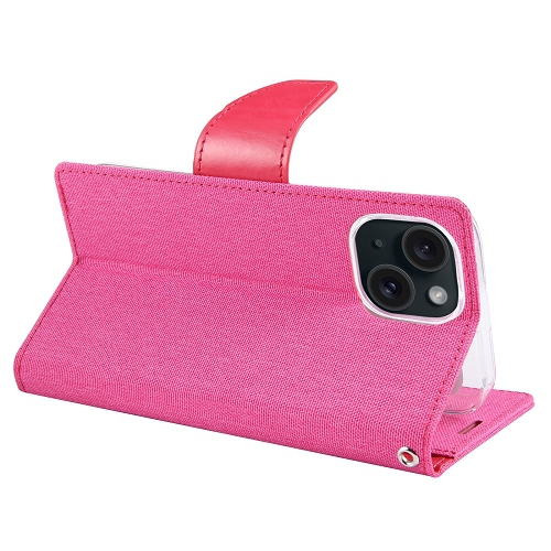 TopSave Goospery CANVAS Card Holder Fabric Folio Wallet Flip Case For iPhone 15 Plus, Pink