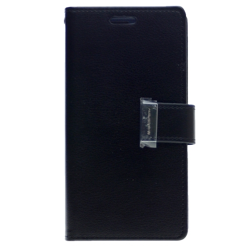 GOOSPERY  Topsave Rich Max(5) Card Slot Leather Folio Wallet Flip Case for Iphone 15 Pro Max (6.7") In Black