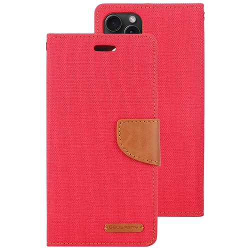 TopSave Goospery CANVAS Card Holder Fabric Folio Wallet Flip Case For iPhone 15 Plus, Red