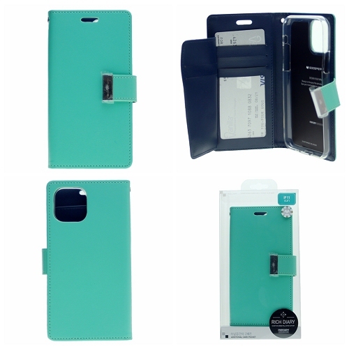 TopSave Goospery Rich MAX(5) Card Slot Leather Folio Wallet Flip Case For iPhone 15 Plus, Teal
