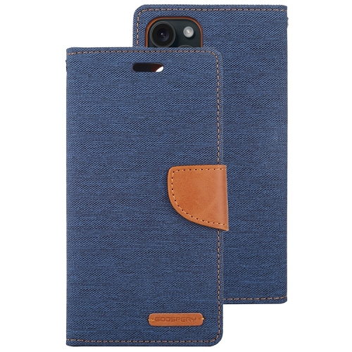 TopSave Goospery CANVAS Card Holder Fabric Folio Wallet Flip Case For iPhone 15 Plus, Navy Blue