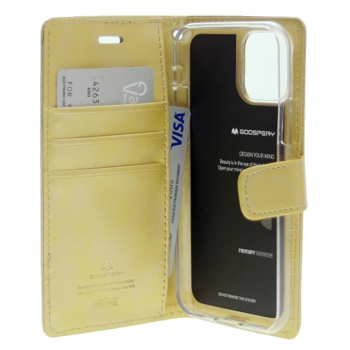 TopSave Goospery Bluemoon Card Slot w/Magnetic Clip Leather Folio Wallet Flip For iPhone 15 Pro Max, Gold