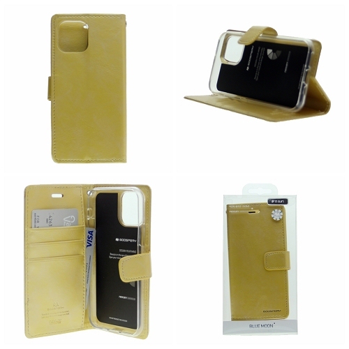 TopSave Goospery Bluemoon Card Slot w/Magnetic Clip Leather Folio Wallet Flip For iPhone 15 Pro Max, Gold