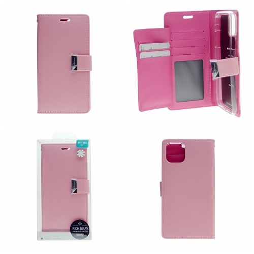 TopSave Goospery Rich MAX(5) Card Slot Leather Folio Wallet Flip Case For iPhone 15 Plus, Baby Pink