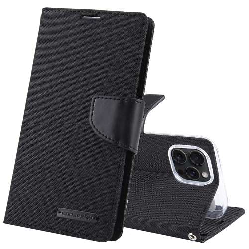 Image 1 de 3.. TopSave – Étui portefeuille folio en tissu avec porte-cartes CANVAS de Goospery pour iPhone 15 Pro, noir