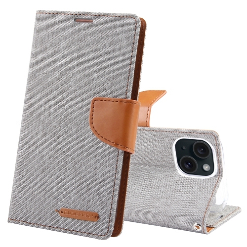 Image 1 of 3.. TopSave Goospery CANVAS Card Holder Fabric Folio Wallet Flip Case For iPhone 15, Gray