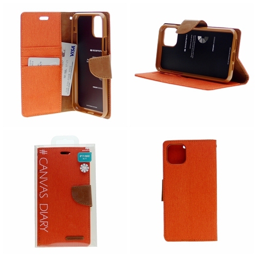 TopSave Goospery CANVAS Card Holder Fabric Folio Wallet Flip Case For iPhone 15 Pro Max, Orange