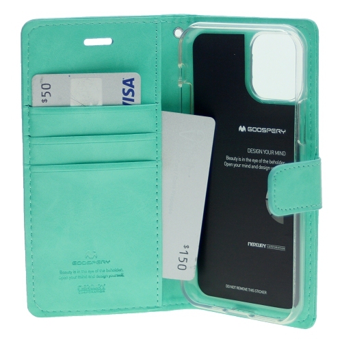 TopSave Goospery Bluemoon Card Slot w/Magnetic Clip Leather Folio Wallet Flip For iPhone 15 Plus, Teal