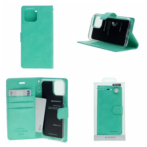 TopSave Goospery Bluemoon Card Slot w/Magnetic Clip Leather Folio Wallet Flip For iPhone 15 Plus, Teal