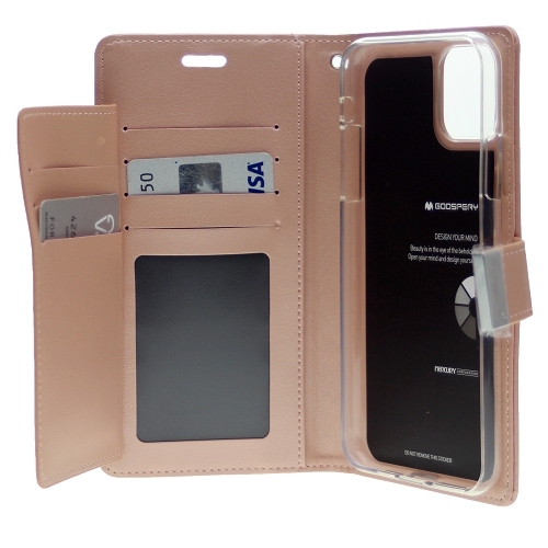 TopSave Goospery Rich MAX(5) Card Slot Leather Folio Wallet Flip Case For iPhone 15 Pro Max, Rose Gold
