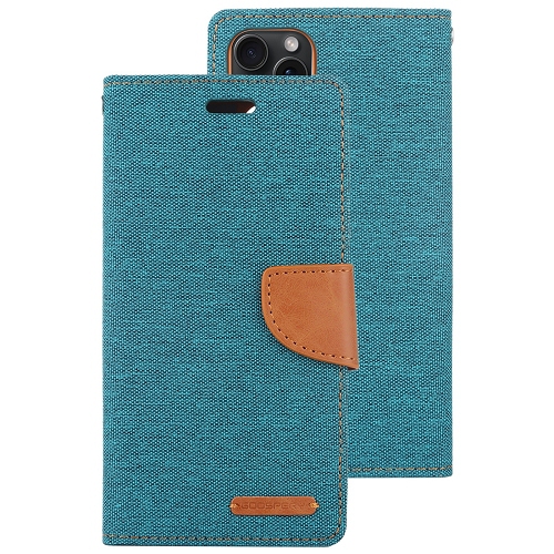 TopSave Goospery CANVAS Card Holder Fabric Folio Wallet Flip Case For iPhone 15 Plus, Green