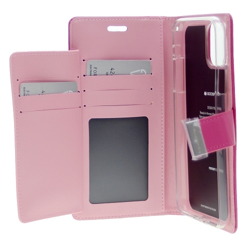 TopSave Goospery Rich MAX(5) Card Slot Leather Folio Wallet Flip Case For iPhone 15 Plus, Hot Pink