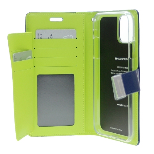 TopSave Goospery Rich MAX(5) Card Slot Leather Folio Wallet Flip Case For iPhone 15 Plus, Navy Blue