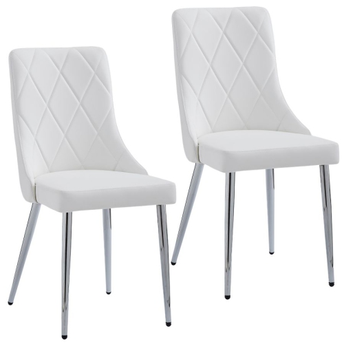 Cosmic Homes Dining Chair, Modern Mid Century Side Chairs for Dining Room, Kitchen, Living Room, Side Chair, Set of 2 in White and Chrome,