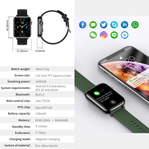 TUTT H90 Men and Women Fashion Smart Watch Reloj BT Call Fashion Design with 1.81 inch HD Screen Heart Rate Monitor Fitness and Activity Tracking.