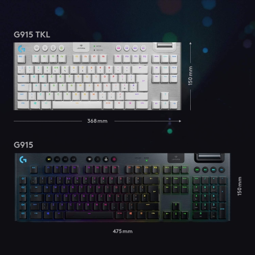 Logitech G915 TKL White Tactile Tenkeyless Lightspeed Wireless RGB Mechanical Gaming Keyboard, Low Profile Switch Options, LIGHTSYNC RGB, Advanced