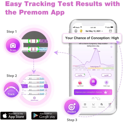 Easy@Home 25 Ovulation & 10 Pregnancy Test Strips Kit: Accurate Ovulation Predictor Kits - Powered by Premom Ovulation Fertility Tracker APP | 25LH +