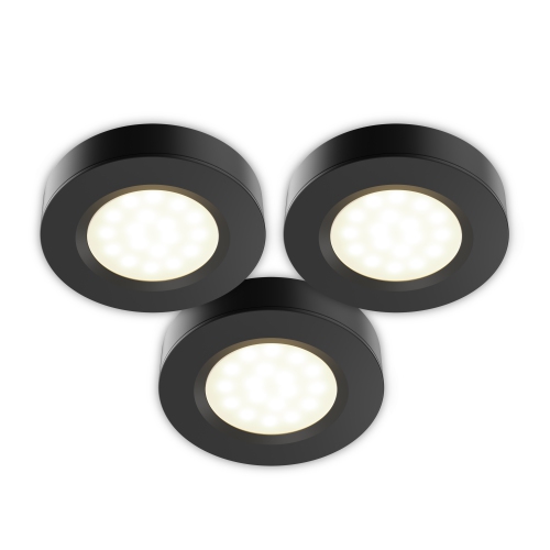 BAZZ 3 Pack LED Under Cabinet Puck Lights, 360 Lumens, 6W, 3000K Soft White, Black Finish, U00063BK
