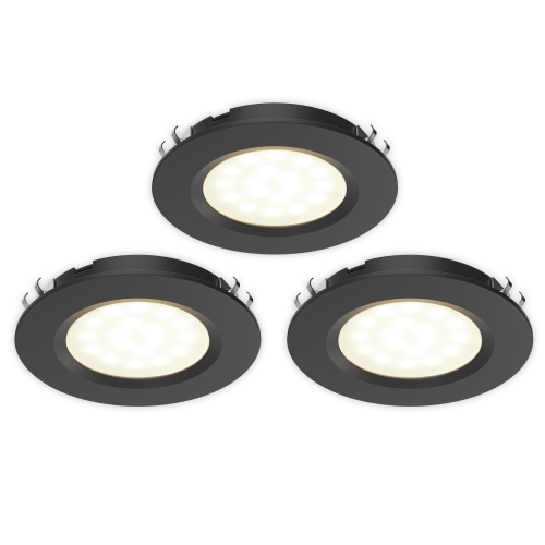 BAZZ 3 Pack LED Under Cabinet Puck Lights, 360 Lumens, 6W, 3000K Soft White, Black Finish, U00063BK