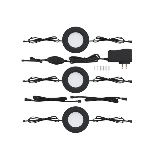 BAZZ 3 Pack LED Under Cabinet Puck Lights, 360 Lumens, 6W, 3000K Soft White, Black Finish, U00063BK