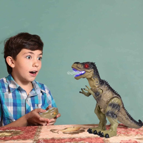 Fun Little Toys F-248 Remote Control Dinosaur Toy for Boys, Realistic 18.5" Large RC Tyrannosaurus Rex Walking & Spray Mist with Glowing Eyes, Dino