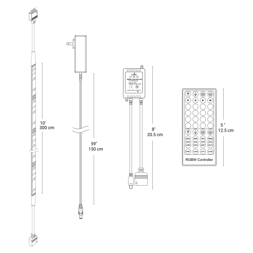 BAZZ 10ft. LED Dimmable RGB Multicolored+White Strip Light with Remote Control, U22035RGBW
