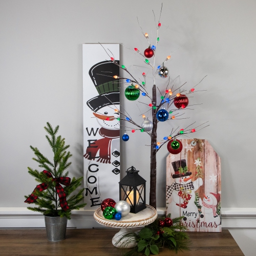 LED Lighted Frosted Christmas Twig Tree - 4' - Brown - Multi-Color lights