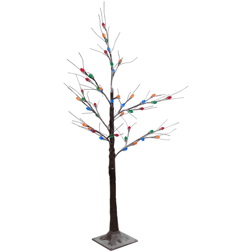 LED Lighted Frosted Christmas Twig Tree - 4' - Brown - Multi-Color lights
