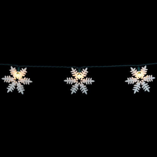 White Glittered Snowflakes Christmas Lights - Clear - 6' Green Wire - 10ct