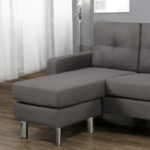 Cosmic Homes Sectional Sofa Grey, Reversible Chaise, Chrome-Finished Legs
