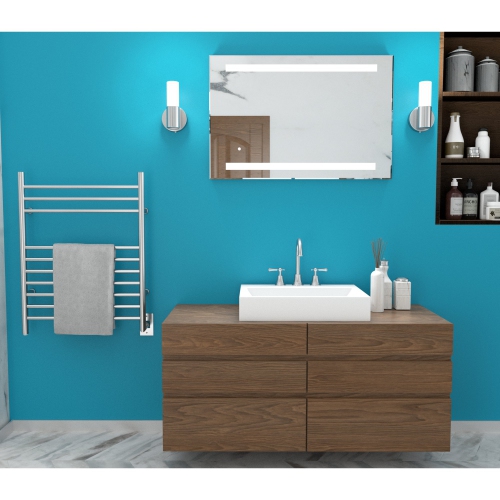 WarmlyYours, LED Mirror with Built-In Defogger, Wall-mounted, Dual Frosted Bars, Touch Controls, 36" X 24"