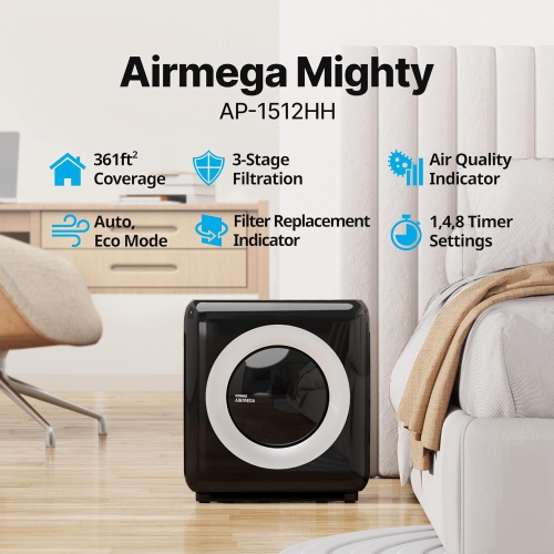 Purificateur d'air True HEPA AirMega AP-1512HH de Coway avec surveillance de la qualité de l'air, mode automatique, minuterie, indicateur de filtre,