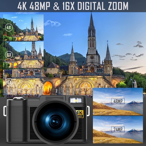 Appareils photo numériques 4K de photographie, blogues vidéo 48&nbsp;Mpx pour YouTube,ensemble vlogueur,créateur de contenu, microphone et poignée de